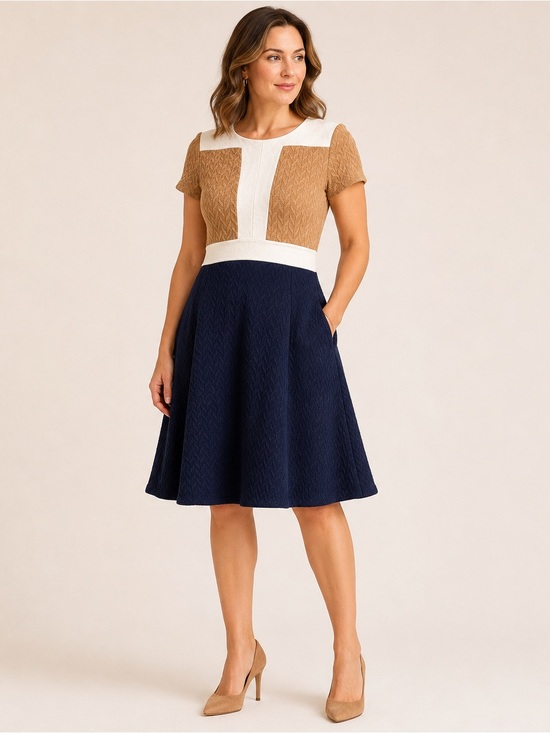 Anthropologie Dresses & Skirts - Anthropologie Maeve Cabled Colorblock Fit Flare Dress Pockets Navy 10